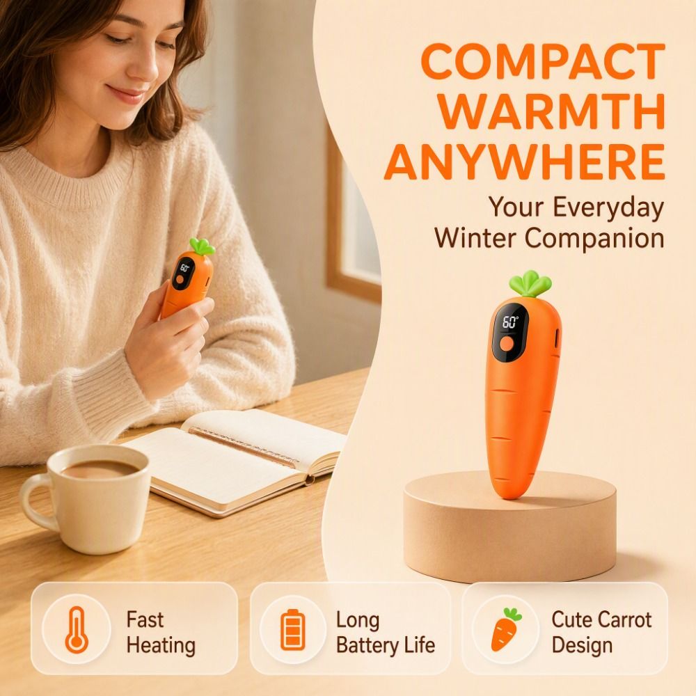 Hand Warmer Electric - Cartoon Handwarmer met Digitaal Display, Wortelvorm,